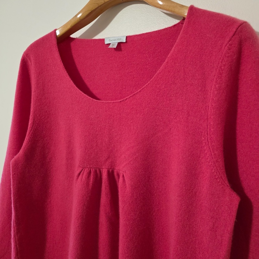 Garnet Hill 100% Cashmere Babydoll Sweater Sz L Pink Roll Hem Soft Girl Coquette - Picture 2 of 14